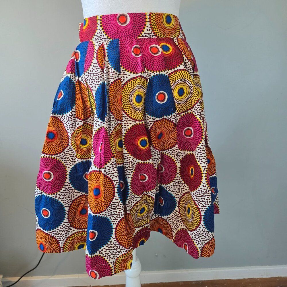 Cotton A-Line Skirt. Multicolor. Sm. Boho Cottage Geometric Bright Feminine